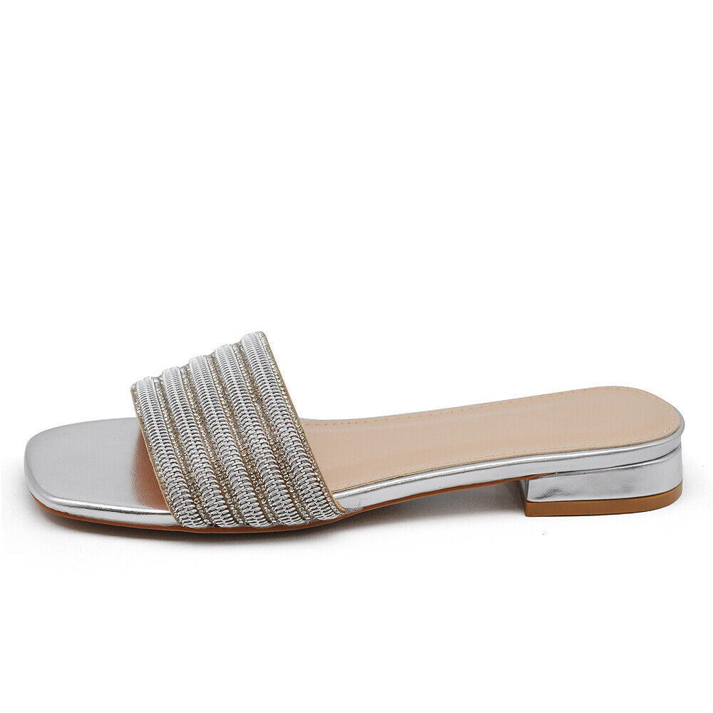 Scarpe Da Donna Ciabatte Sandali Bassi A Fascia Con Pietre Strass GH-806