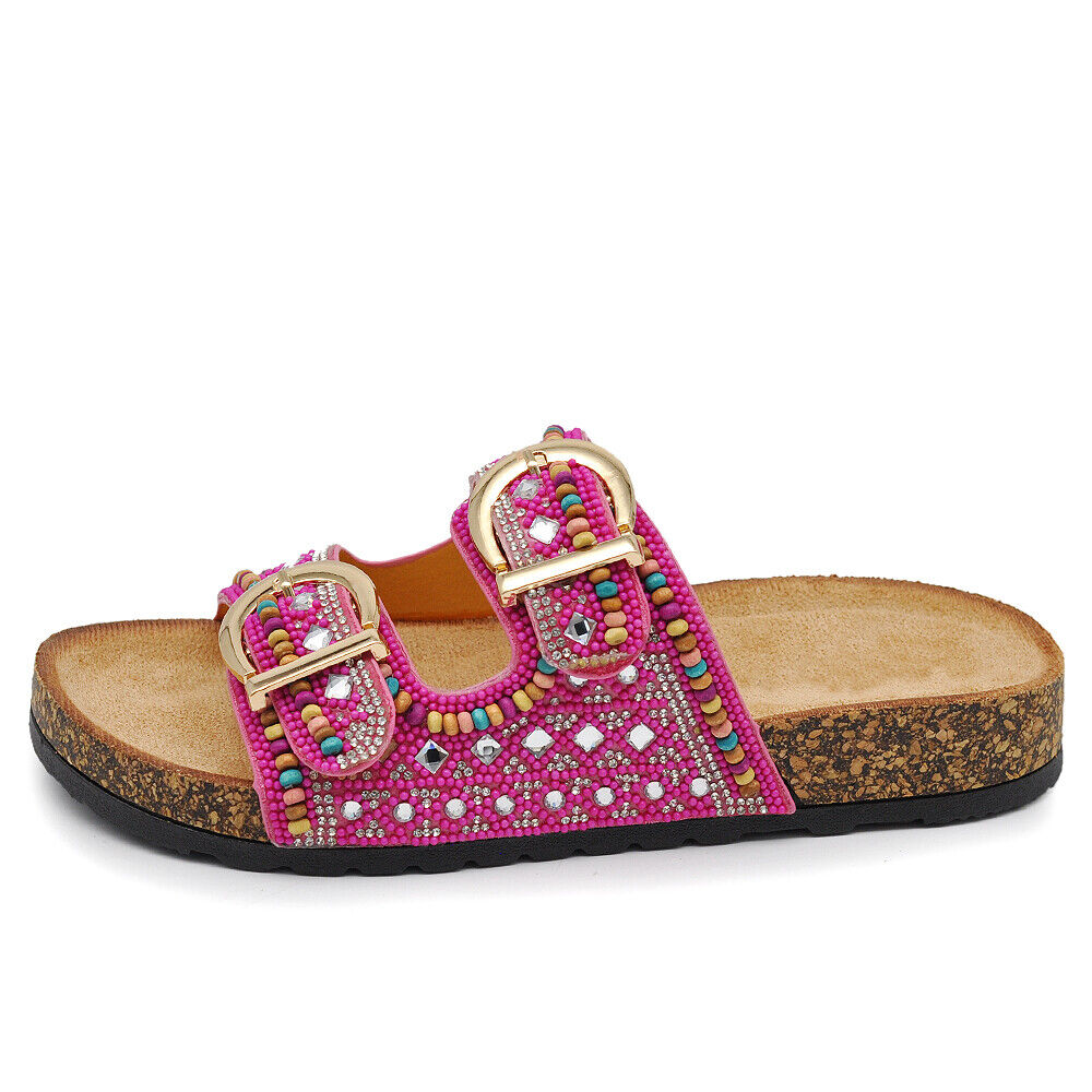Scarpe Sandali Ciabatte Da Donna Sughero Con Fibbie e Strass GH-801
