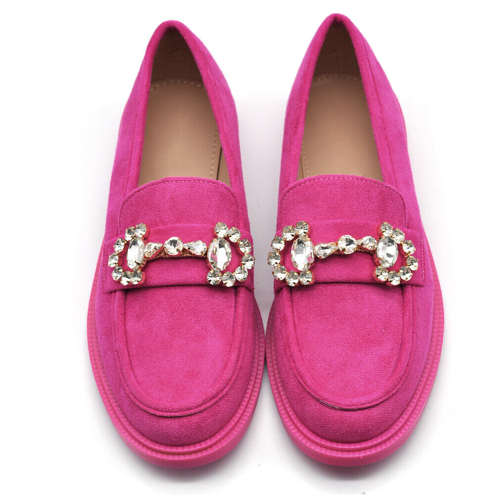 Scarpe Da Donna Ballerine Moccassini Con Pietre Strass 2625 nero fuxia lilla