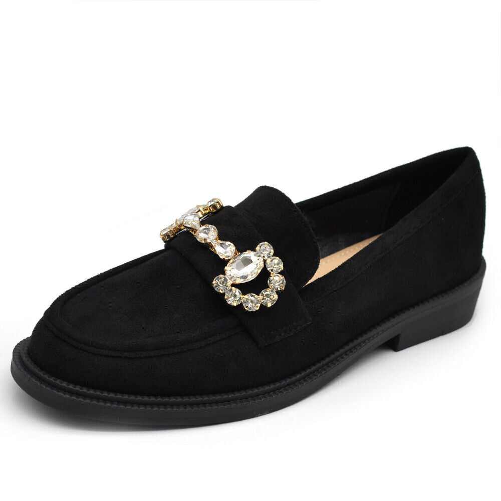 Scarpe Da Donna Ballerine Moccassini Con Pietre Strass 2625 nero fuxia lilla