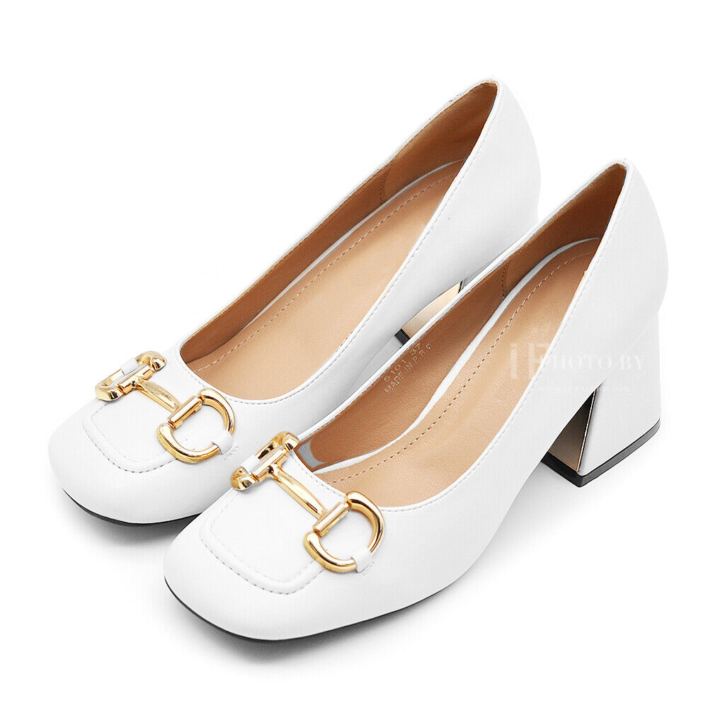 Décolleté Moccassini Loafer Da Donna Tacco Grosso Medio Con Morsetto 4095