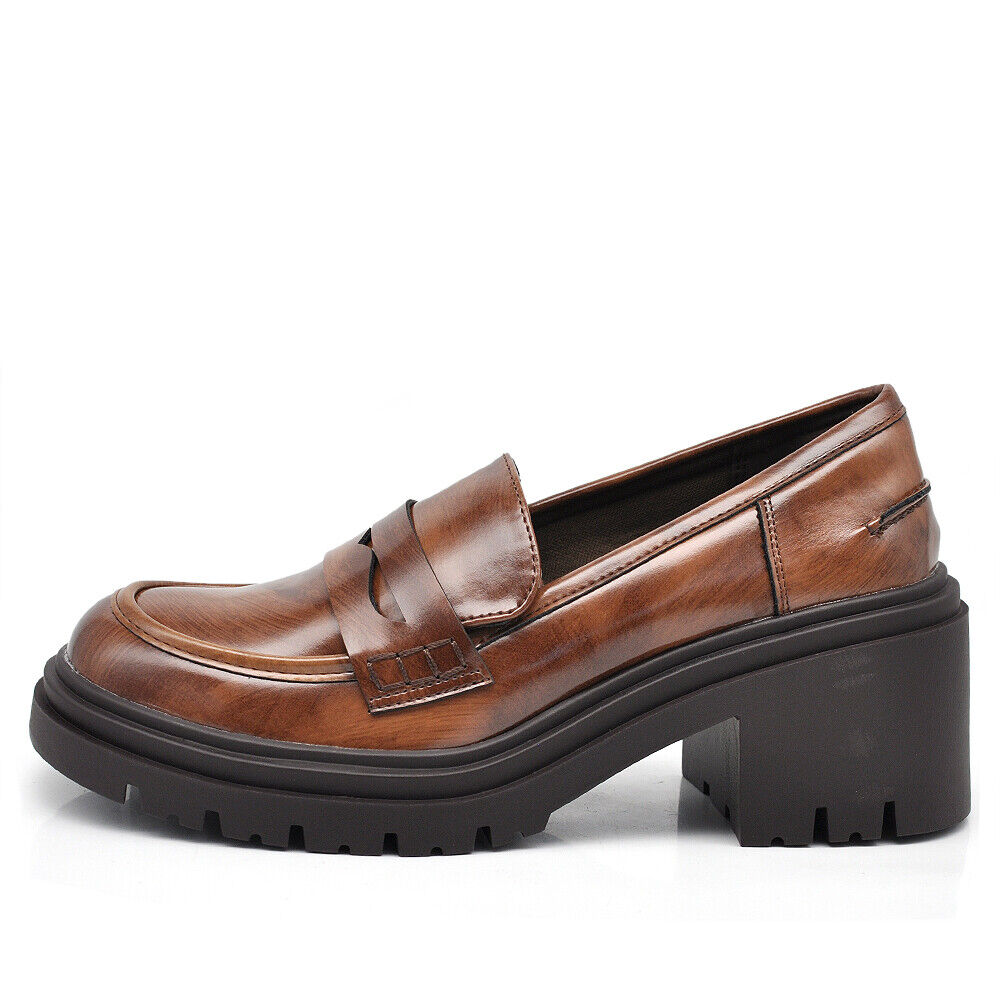 Scarpe Mocassini Loafers Slip On Da Donna Con Tacco 7cm Platform IF-6647 nero beige