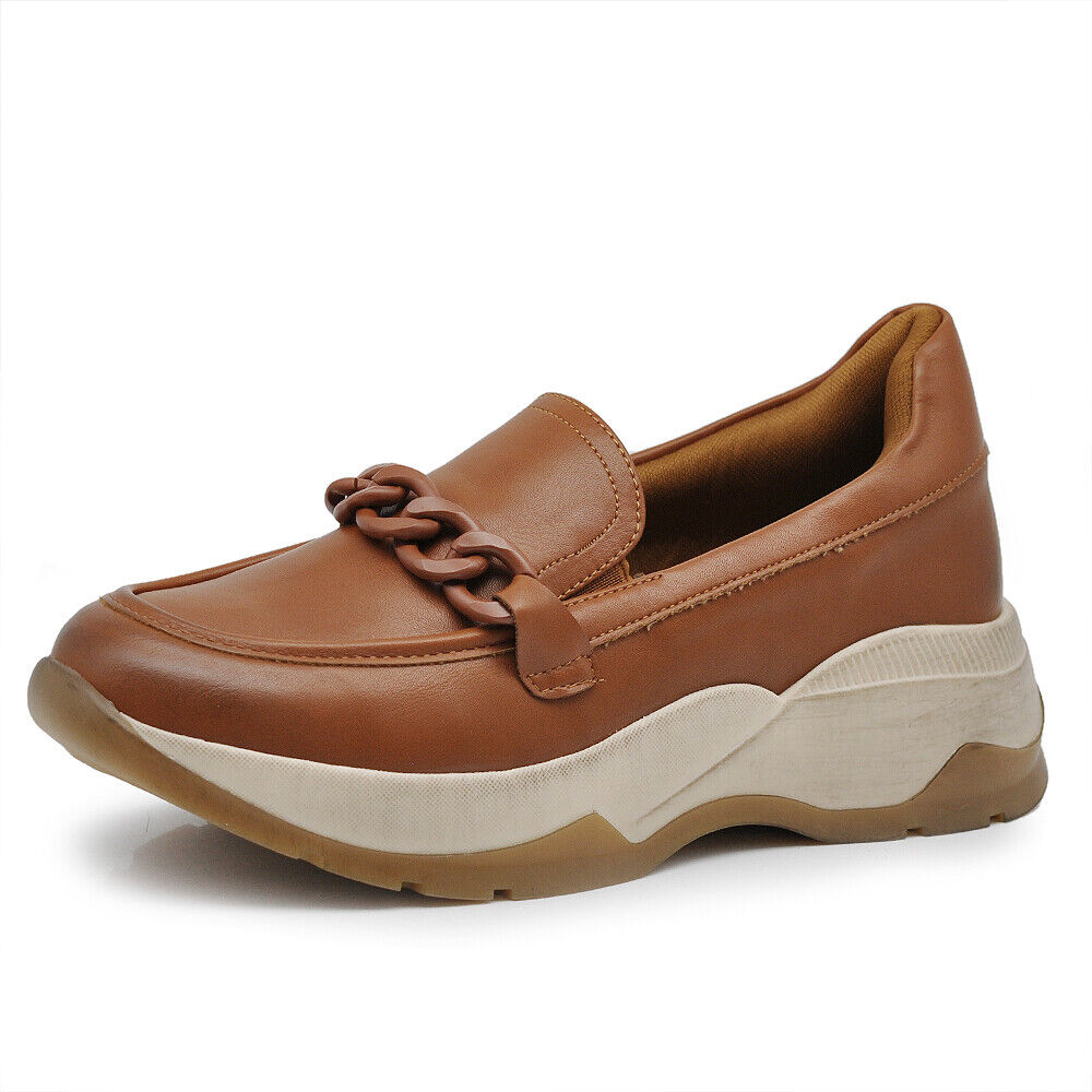 Scarpe Sneakers Mocassini Slip On Da Donna Con Catena Platform Zeppa GR-6648