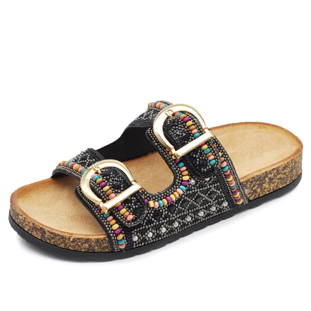 Scarpe Sandali Ciabatte Da Donna Sughero Con Fibbie e Strass GH-801