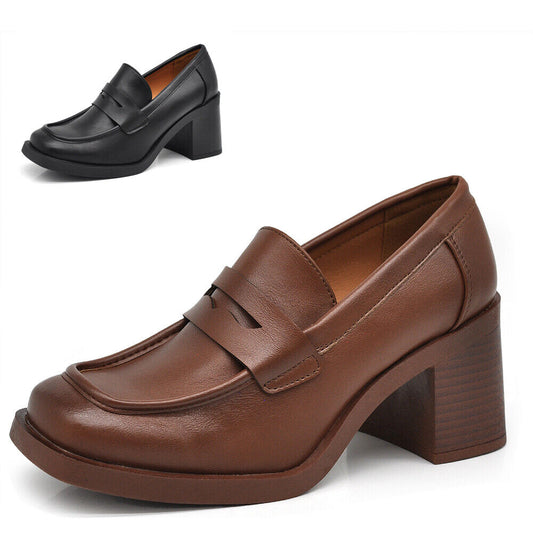 Mocassini Loafers Slip Scarpe Décolleté Da Donna Con Tacco MP622 nero camel