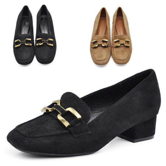 Scarpe Mocassini Loafer Camoscio Da Donna Con Tacchetto Morsetto 9638 nero khaki