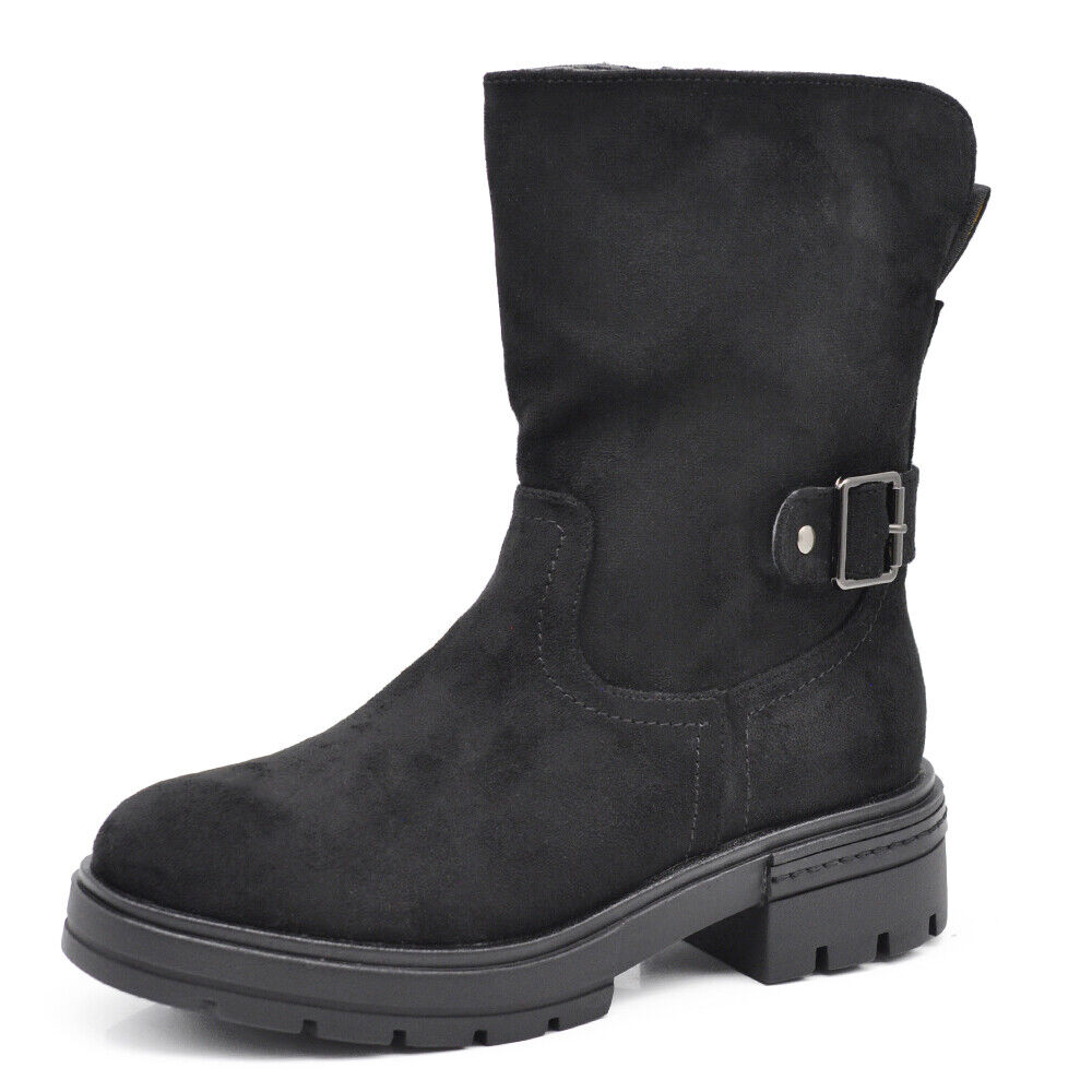 Scarpe Da Donna Biker Stivaletti Imbottiti Pelosi Fibbie Motociclista GR1168