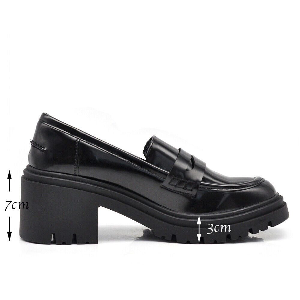 Scarpe Mocassini Loafers Slip On Da Donna Con Tacco 7cm Platform IF-6647 nero beige