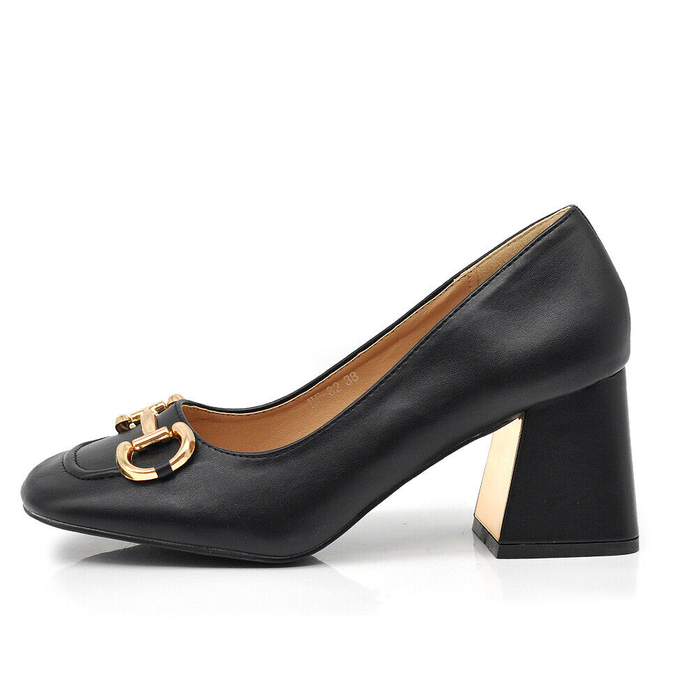 Décolleté Moccassini Loafer Da Donna Tacco Grosso Medio Con Morsetto 4095