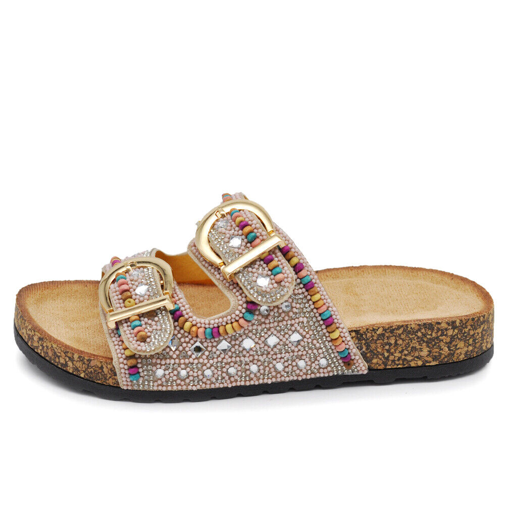 Scarpe Sandali Ciabatte Da Donna Sughero Con Fibbie e Strass GH-801