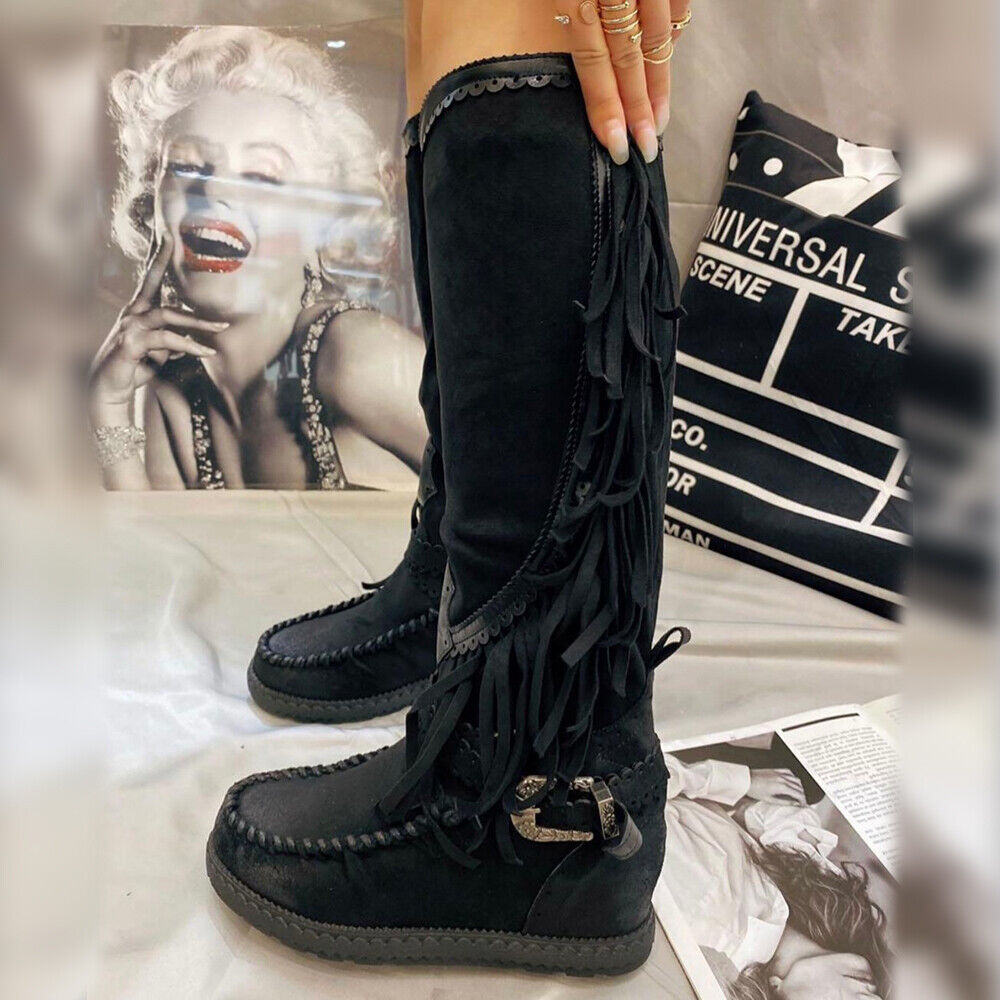 Stivali Alti Stivale Zeppa Camoscio Stivali Indianini Stivali Alti