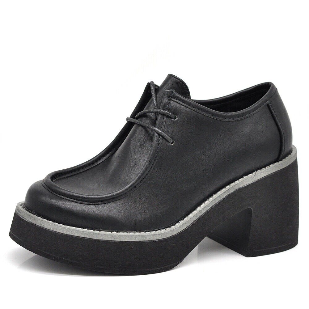 Mocassini Loafers Scarpe Da Donna Con Tacco Lacci Stringati MP353-2 nero beige