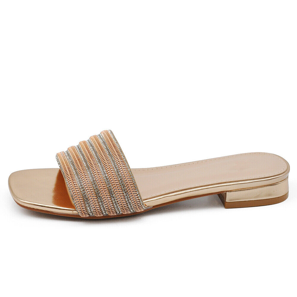 Scarpe Da Donna Ciabatte Sandali Bassi A Fascia Con Pietre Strass GH-806