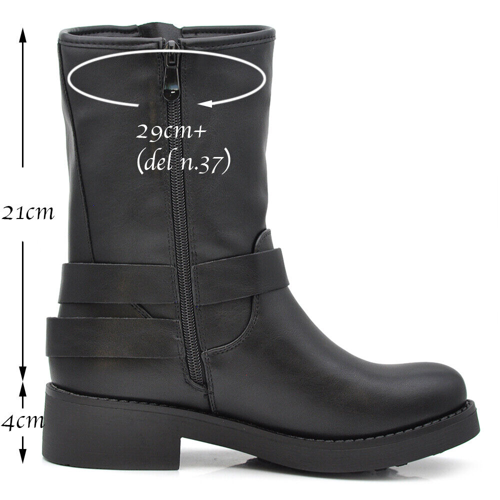 Stivali Stivaletti Biker Anfibi Motociclista Fibbie Cinghie Da Donna RQ65
