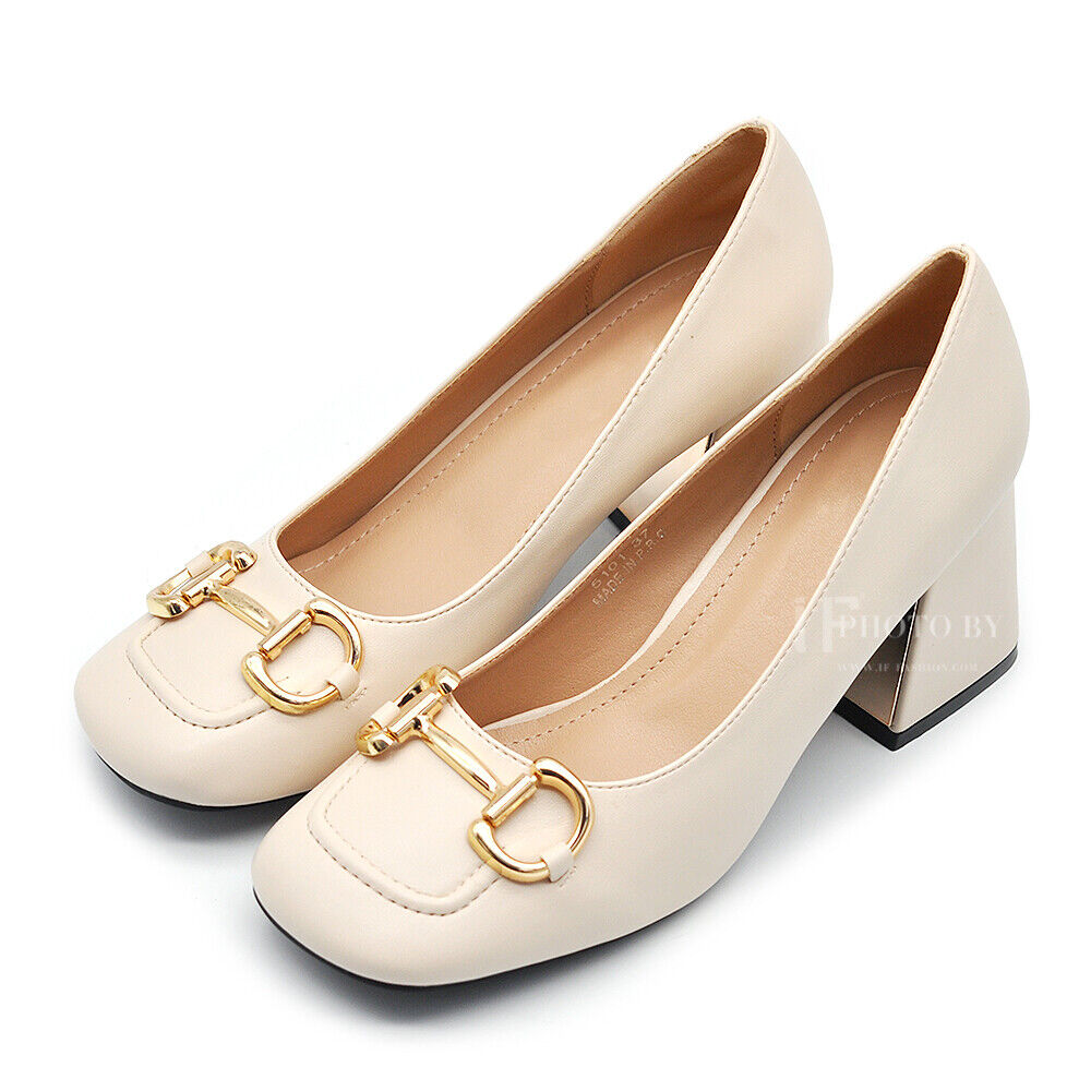 Décolleté Moccassini Loafer Da Donna Tacco Grosso Medio Con Morsetto 4095