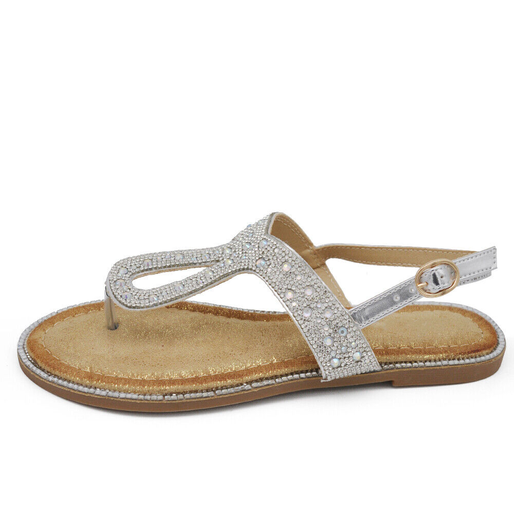 Infradito Sandali Gioiello Bassi Da Donna Con Pietre Strass Brillantini GH-805