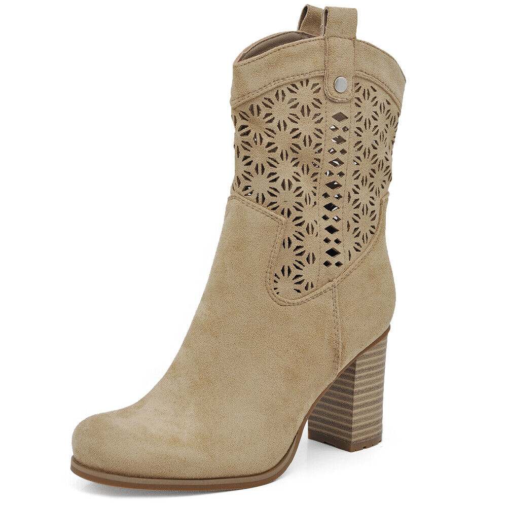 Stivaletti Tronchetti Primaverili Da Donna Tacco Camoscio Traforato XG115