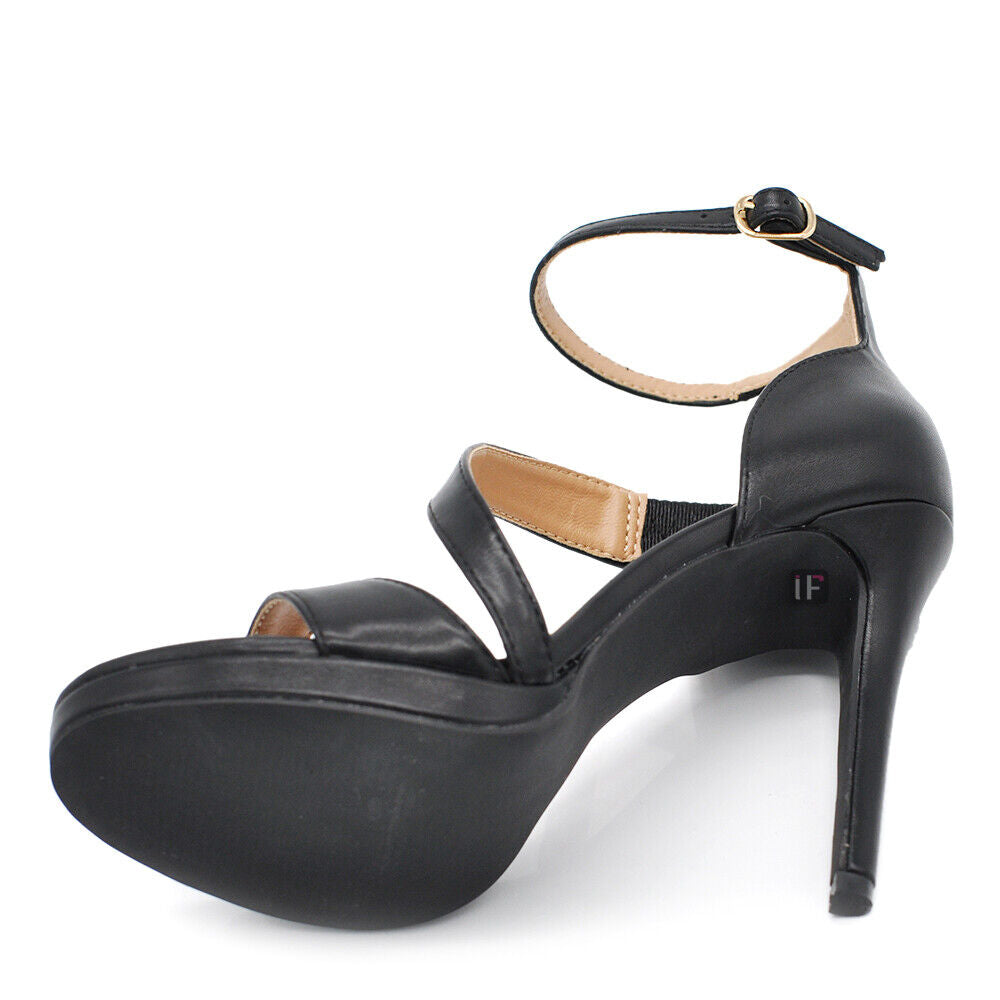 Scarpe Donna Sandali Tacco Alto Fascette Plateau Cerimonia A3-036 argento nero