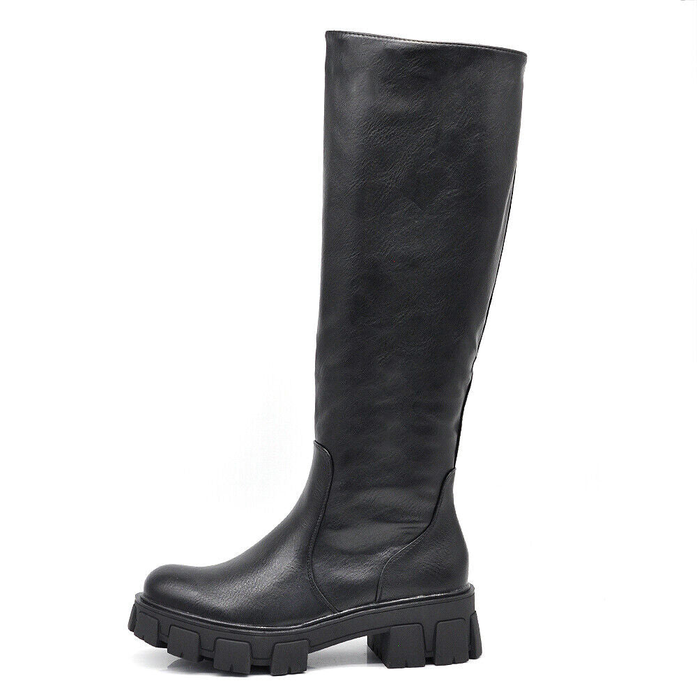 Stivali Biker Motociclista Da Donna Al Polpaccio Elasticizzato Platformo MP322-2