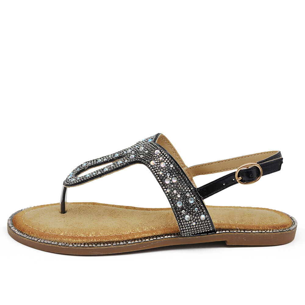 Infradito Sandali Gioiello Bassi Da Donna Con Pietre Strass Brillantini GH-805