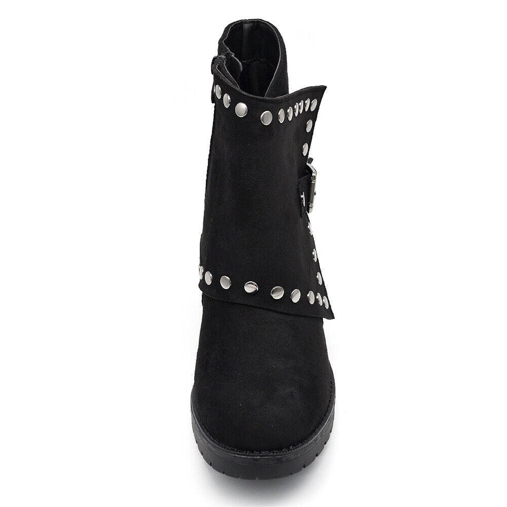 Stivali Stivaletti Biker Anfibi Motociclista Fibbia Borchie Da Donna MS1527