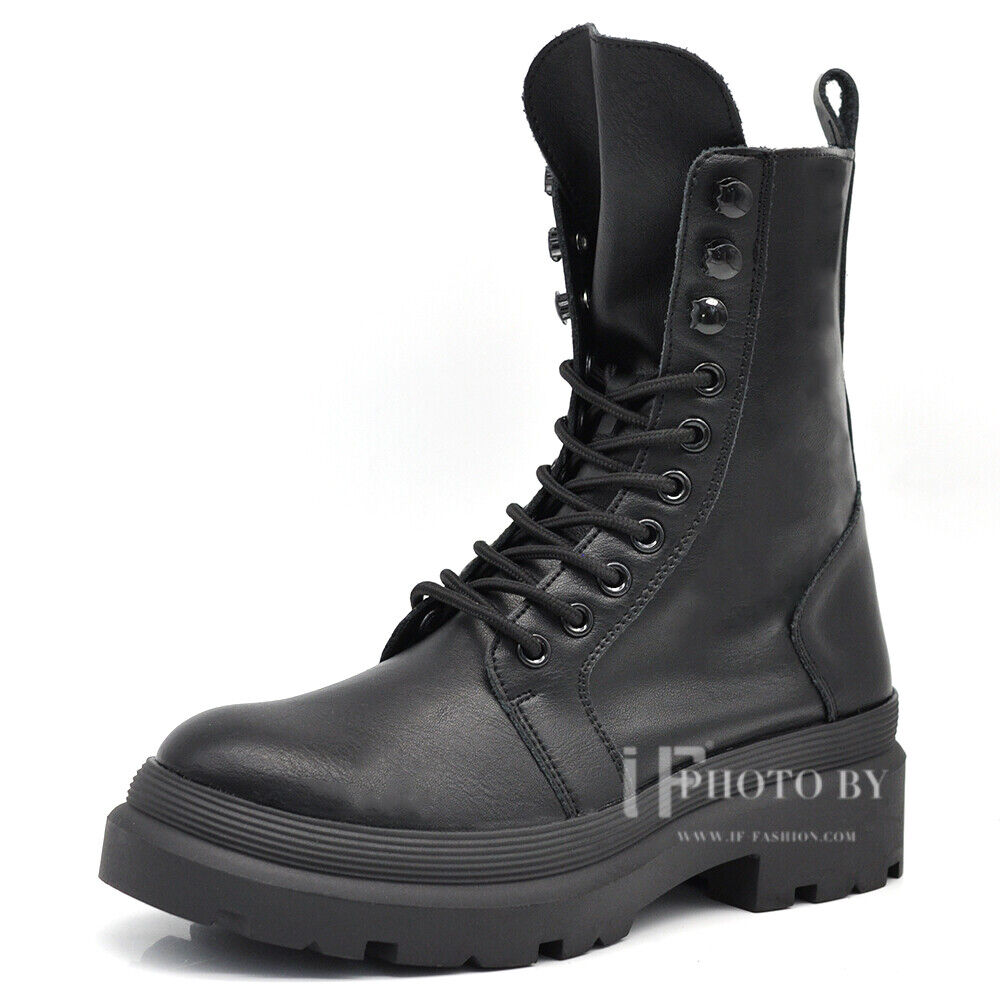 Stivali Stivaletti Platform Donna Motociclista Anfibi MP326 nero beige