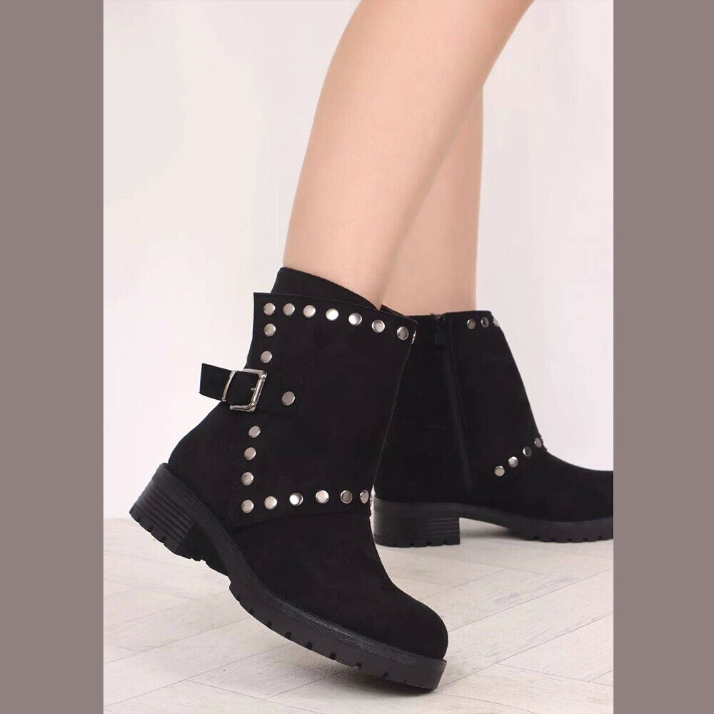Stivali Stivaletti Biker Anfibi Motociclista Fibbia Borchie Da Donna MS1527