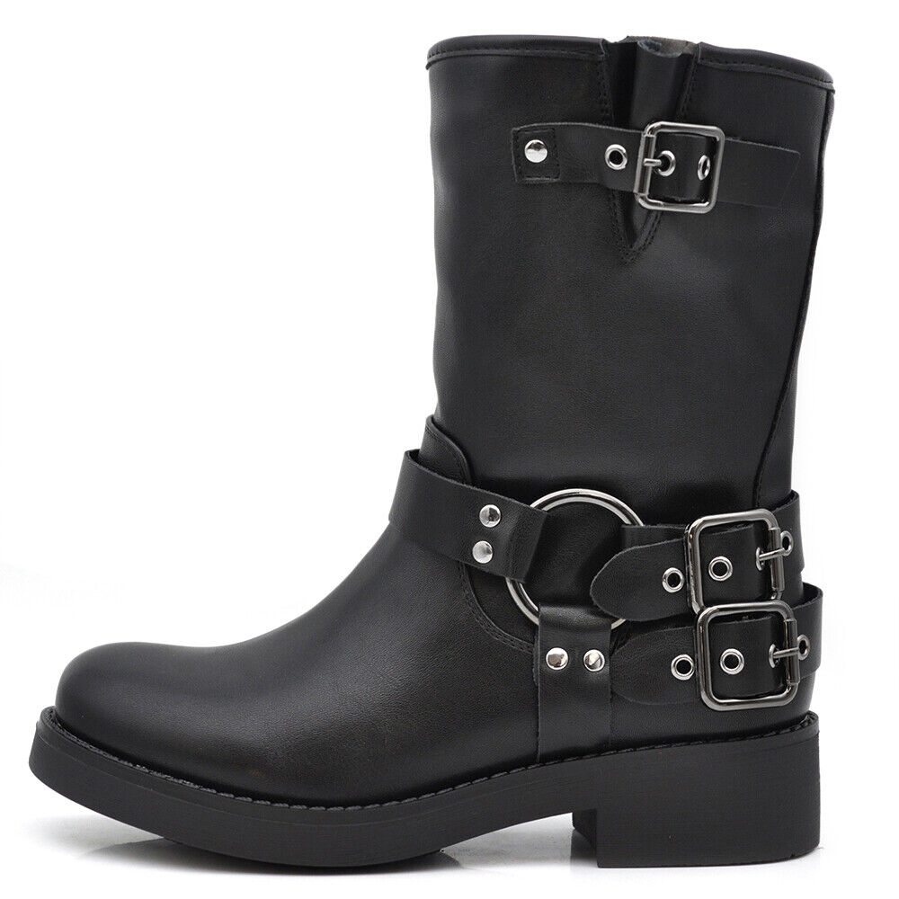 Stivali Stivaletti Biker Anfibi Motociclista Fibbie Cinghie Da Donna RQ65