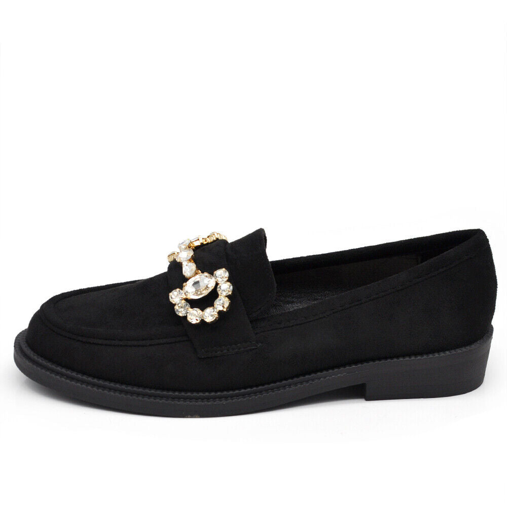 Scarpe Da Donna Ballerine Moccassini Con Pietre Strass 2625 nero fuxia lilla