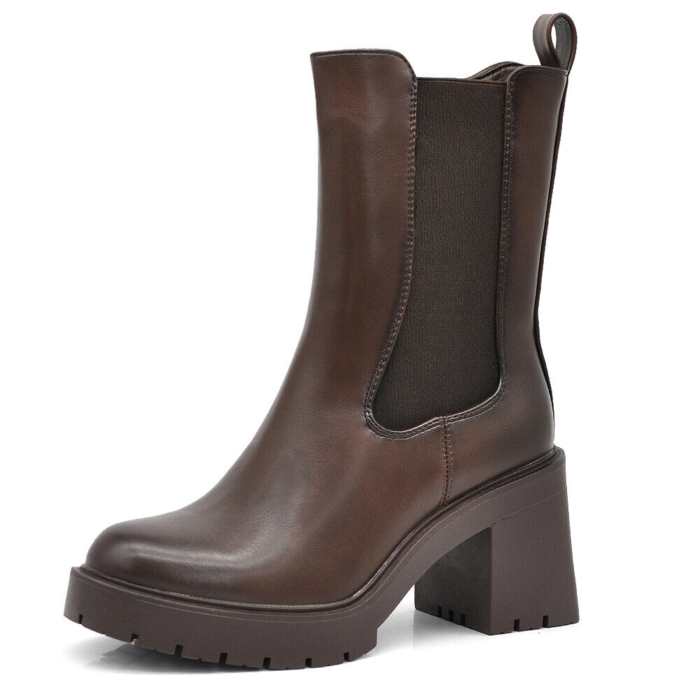 Stivaletti Tronchetti Chelsea Da Donna Con Tacco Grosso Plateau 6629 nero camel