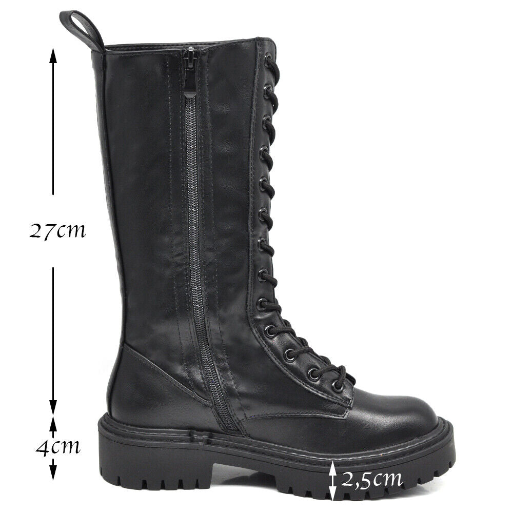 Anfibi Combat Alti Al Polpaccio Stivali Militari Con Lacci Da Donna MP369-13
