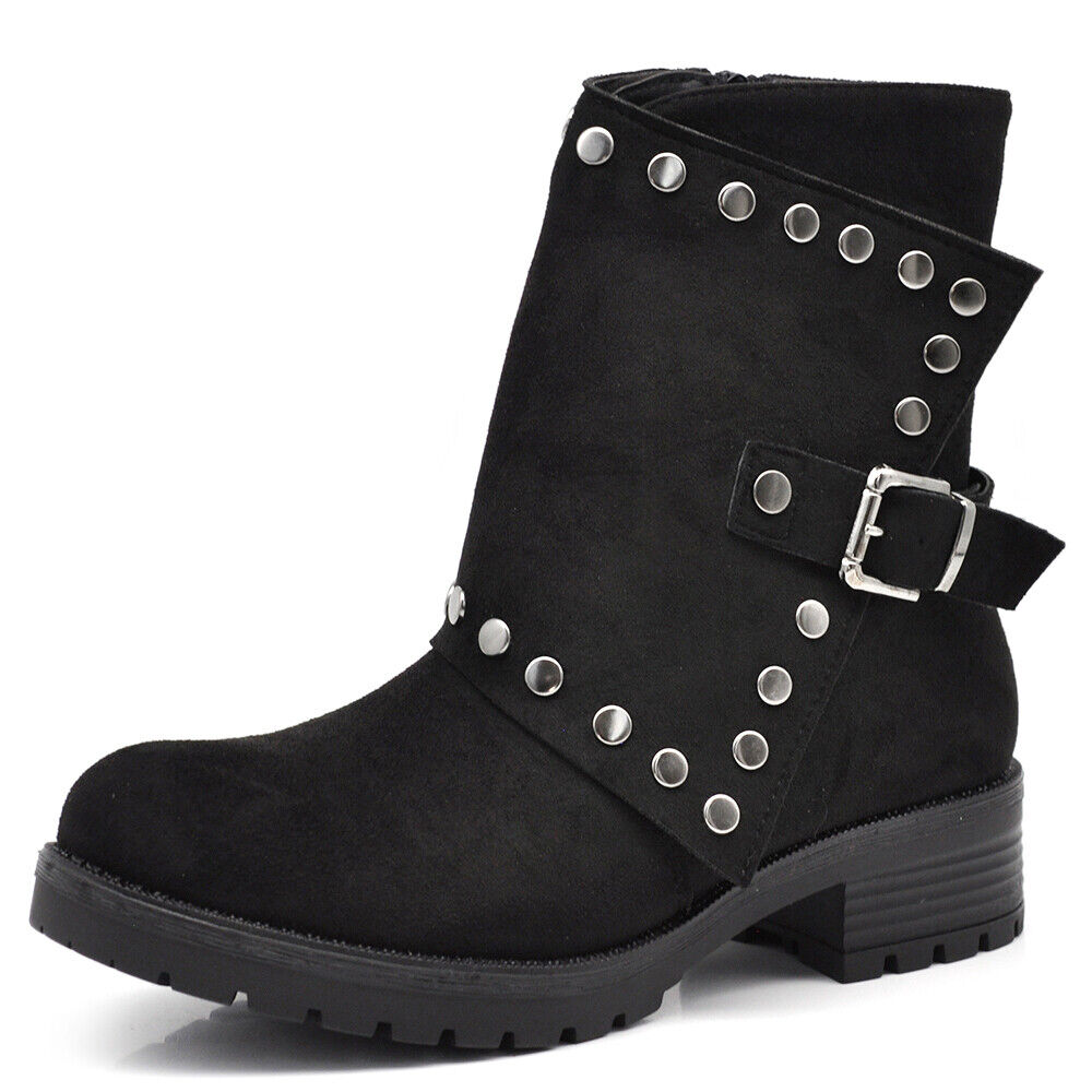 Stivali Stivaletti Biker Anfibi Motociclista Fibbia Borchie Da Donna MS1527