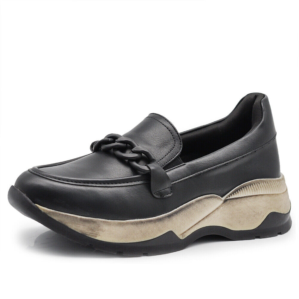 Scarpe Sneakers Mocassini Slip On Da Donna Con Catena Platform Zeppa GR-6648