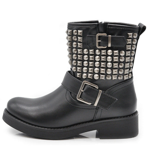 Stivaletti Donna Caviglia Anfibi Borchie Morbidi Motociclista Biker LY55-6 8081A RQ56