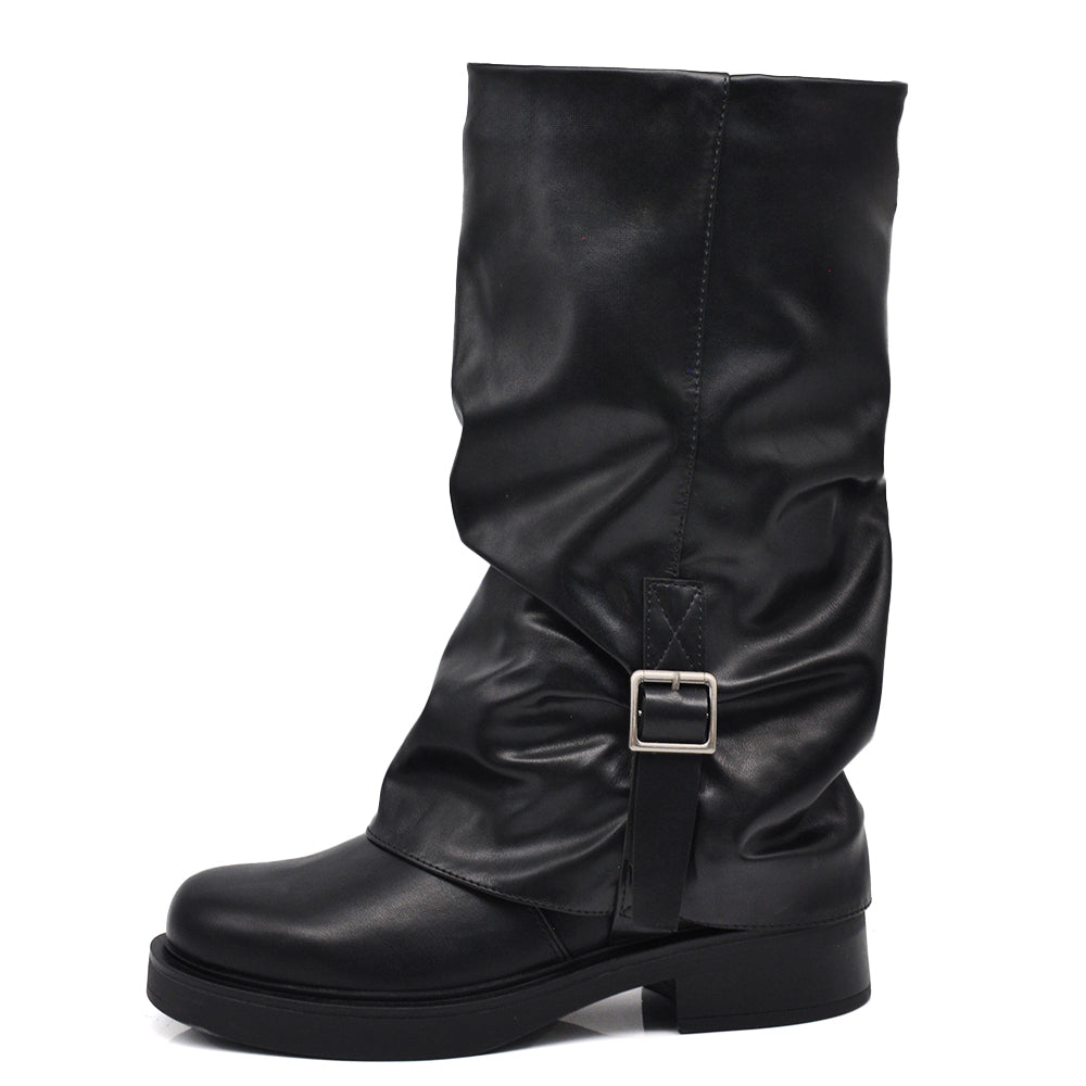 Stivali Da Donna Con Ghetta Risvolto Slouch cinturino fibbia decorativo MP2744-6 nero marrone