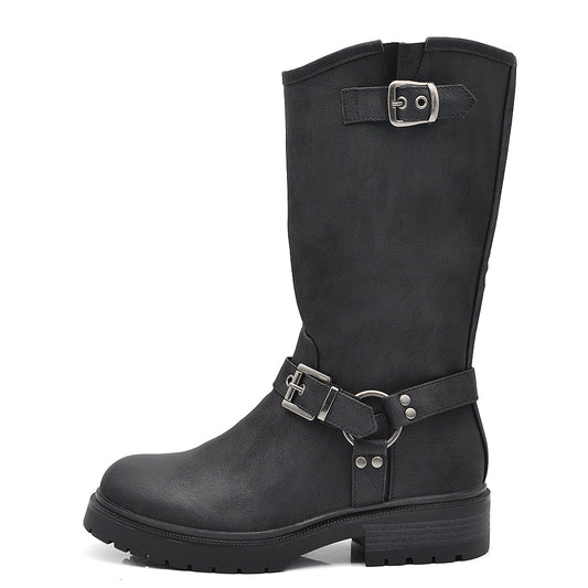 Stivali Biker Motociclista da Donna con Fibbie e Cinghie IF-62-1 nero