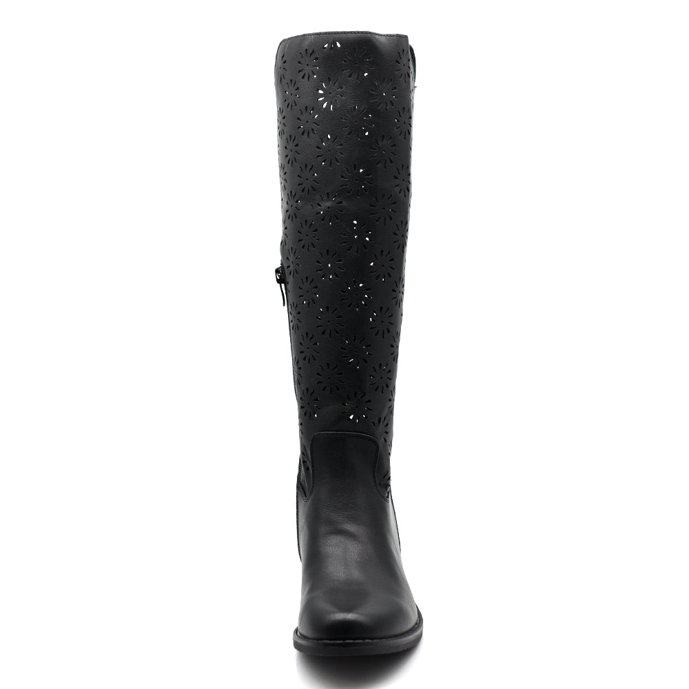 Stivali Alti al Ginocchio Estivi Primaverili Traforati da Donna Zeppa Interna – Stile Casual Chic
