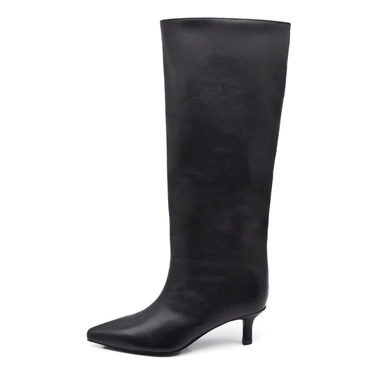 Stivali Donna al Ginocchio con Tacco Medio e Punta Affusolata – Eleganti e Versatili GA048 nero bianco