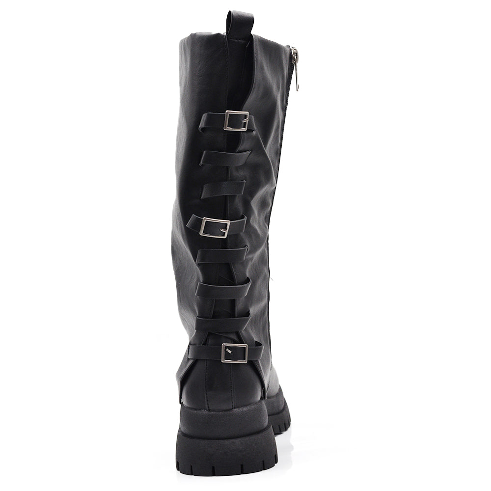 Stivali alti biker impreziositi da fibbie decorative sul retro MP2751-5