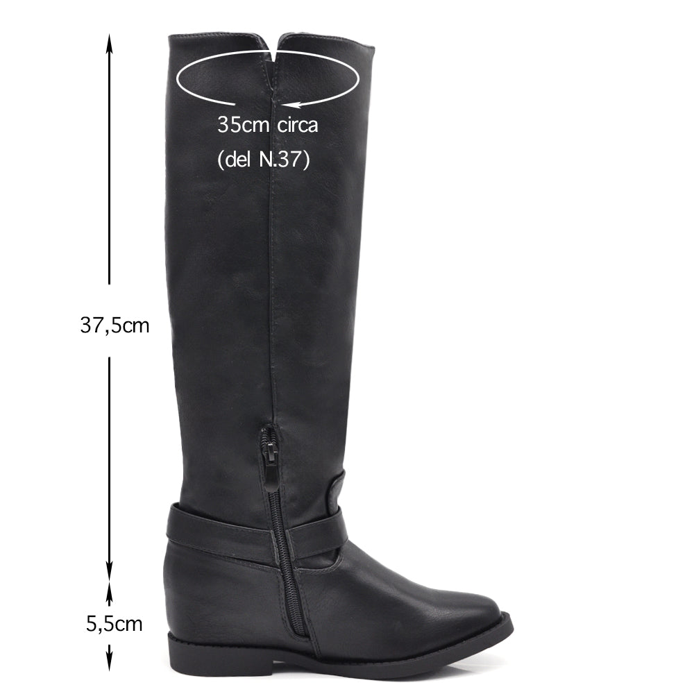 Stivali Alti Da Donna Con Cinture e Fibbie Zeppa Interna Rialzo MP726-2