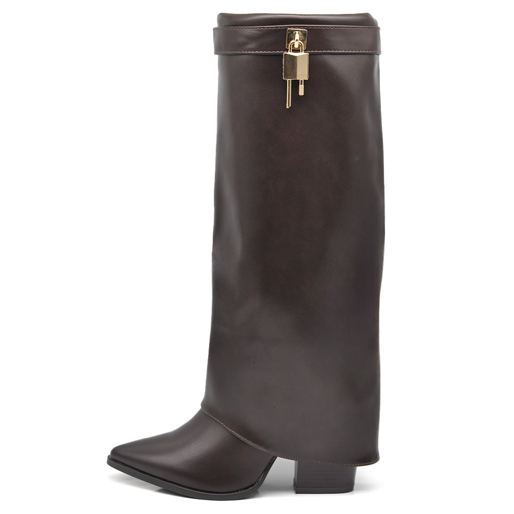 Stivali in ghetta A Punta Con Tacco Lucchetto Zip Cerniera Da Donna G698