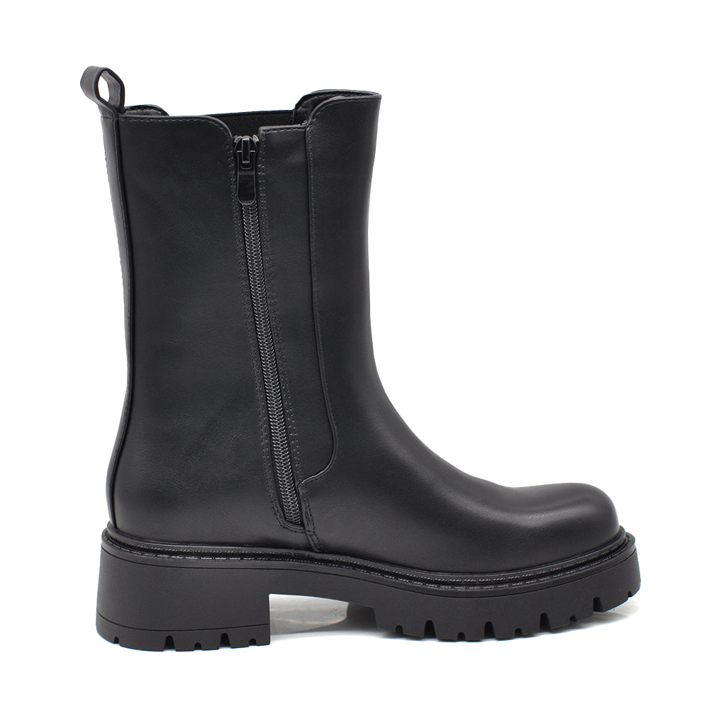Stivaletti Donna Chelsea con Elastico e Zip Laterale, Suola Carrarmato Spessa, Tacco Largo e Punta Tonda G703