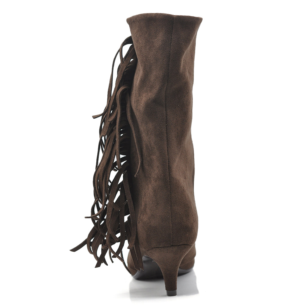 Stivali Donna Western con Frange e Gambale Largo – Stivaletti Texani Casual Tacco Medio GA055 nero marrone beige