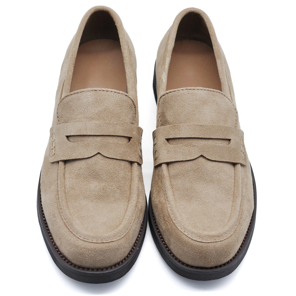 Mocassini Donna in Camoscio Eleganti, Loafers Slip On Casual da Ufficio, Suola Rinforzata con Inserto Effetto Legno, Comodi e Resistenti