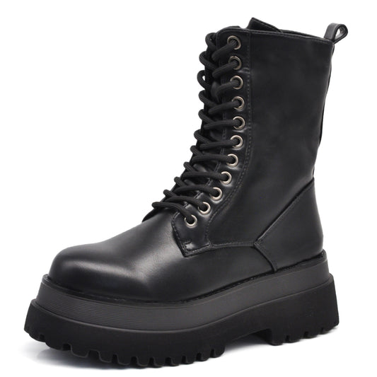 Stivali Stivaletti Platform Donna Anfibi combat boots lacci Platform YL273 nero