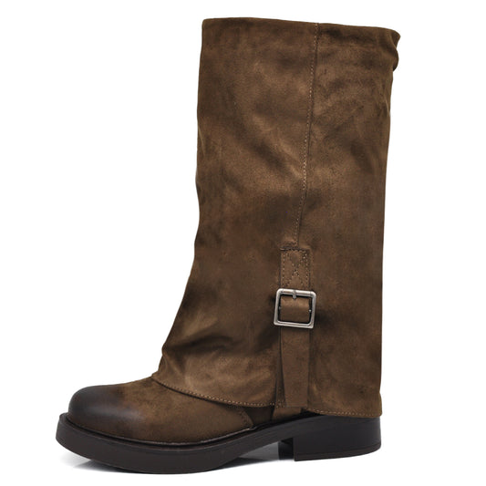 Stivali Da Donna Con Ghetta Risvolto Slouch cinturino fibbia decorativo MP2744-6 nero marrone