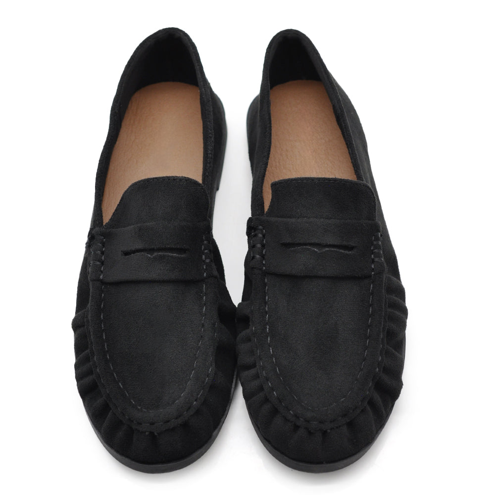Mocassini Donna con Bordo Arricciato, Effetto Scamosciato, Penny Loafer Morbidi e Comodi H178