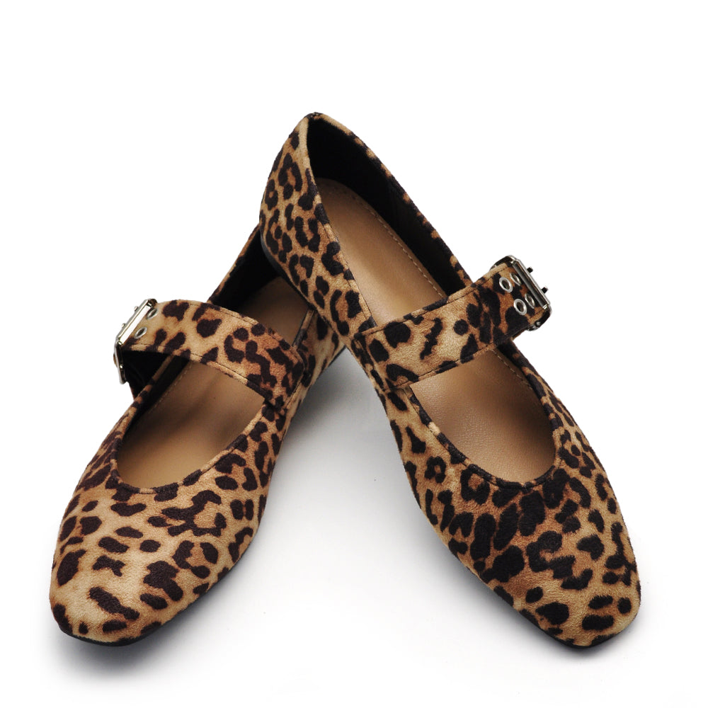 Ballerine A Punta Quadrata Friulane Scarpe Veneziane con Cinturino Largo Da Donna Q2569 leopardato maculato animalier