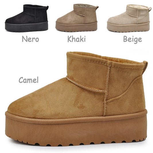 Stivali Mammut Camoscio Pelosi Con Pelliccia Pelo da Donna Doposci Platform R-17