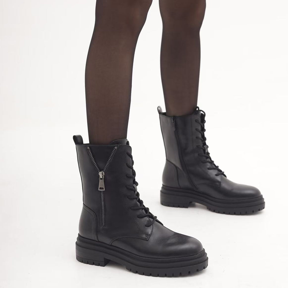 Stivali da donna stile combat con lacci zip cerniera platform look punk/gotico casual MP2750-1 nero